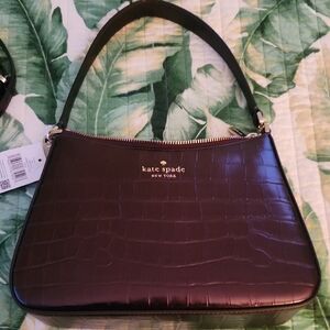 Kate Spade Dark Purple Croc-Embossed Shoulder Bag
